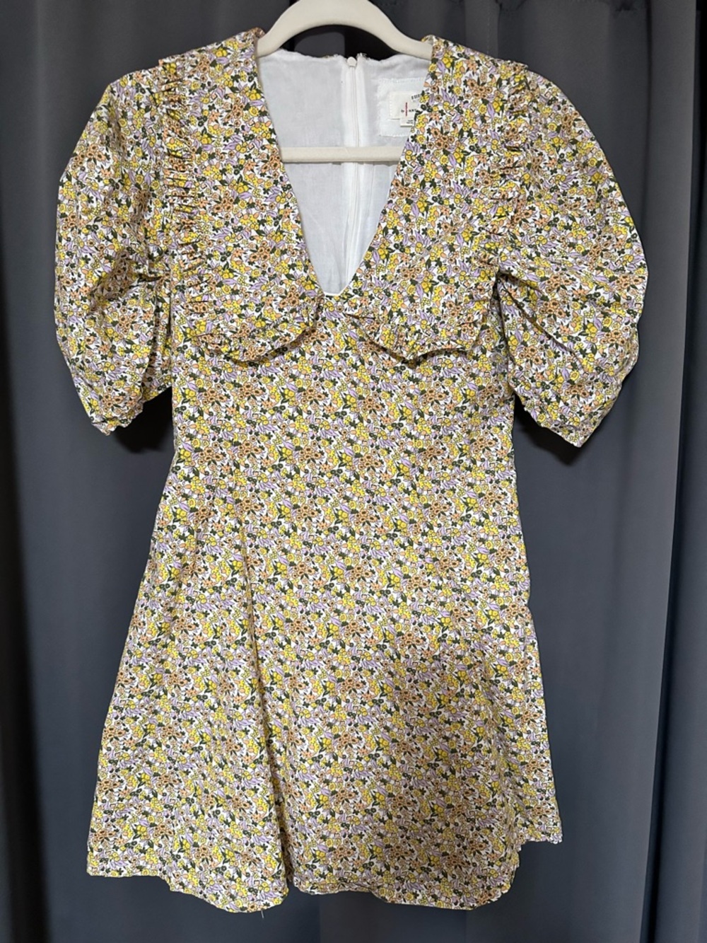 Anthropologie Yellow Floral Puff-Sleeve Mini Dress - Picture 2 of 4